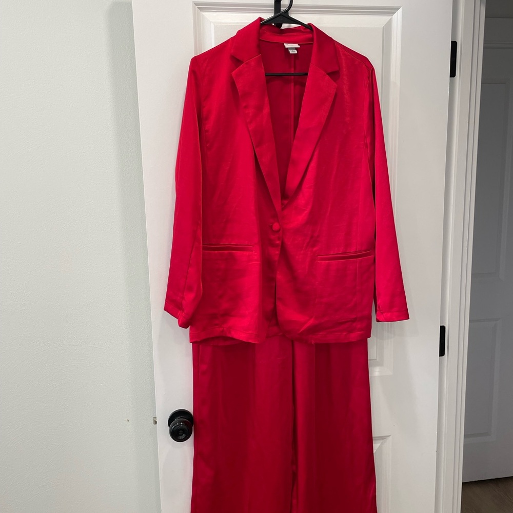 Red Satin Holiday/Christmas Blazer and Pant Set